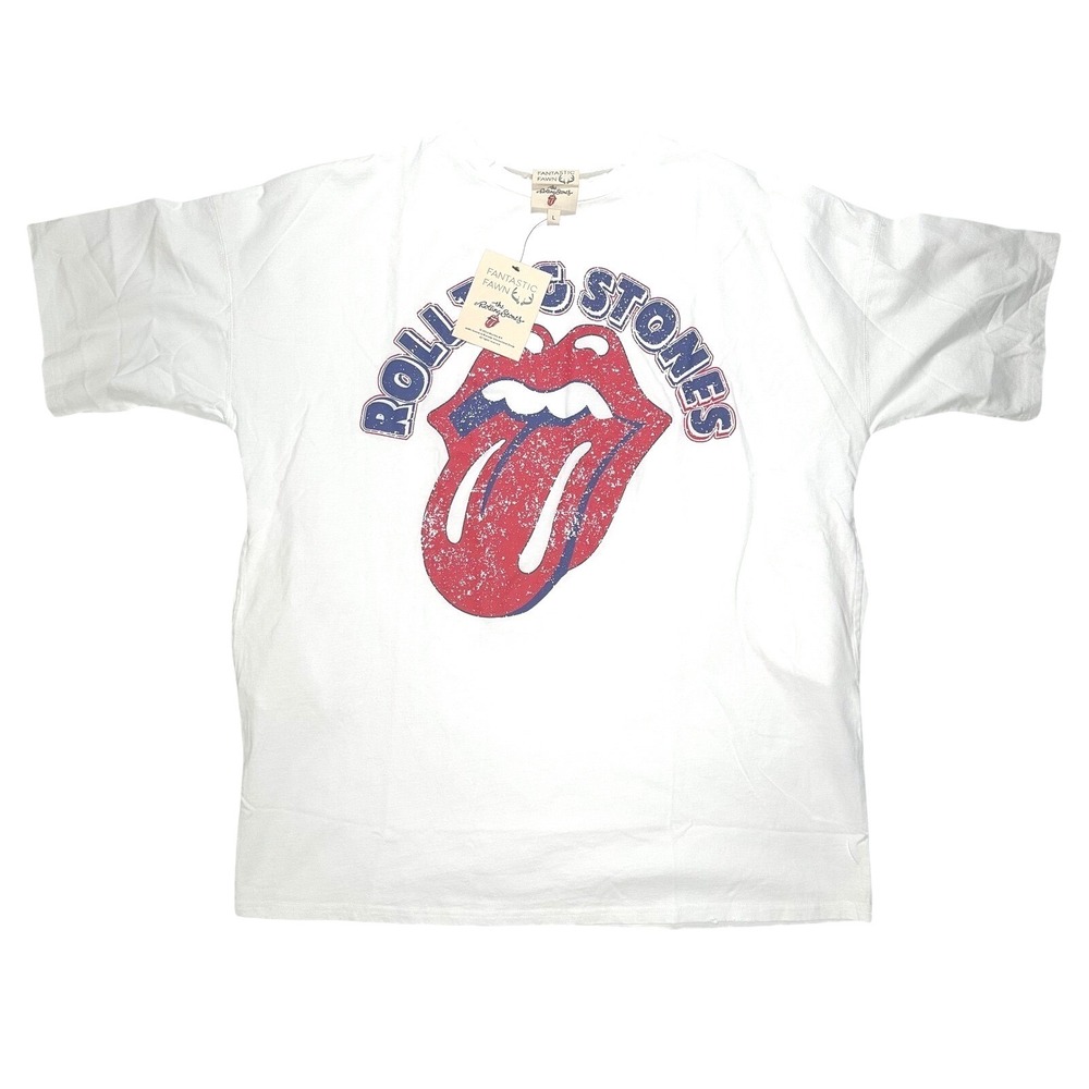Fantastic Fawn‎ The Rolling Stones Graphic T-Shirt White Crew Neck Women's Large